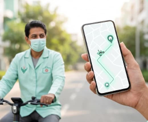 Phlebotomist on the way, tracked live on a phone map